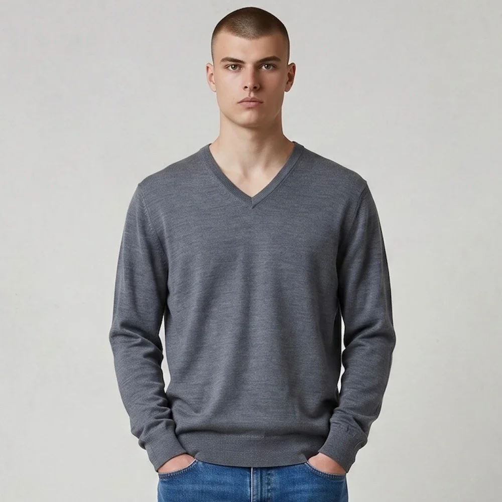 Peter Millar V-Neck Sweater Mens Large Grey 100% Merino Wool‎ Pullover Luxury